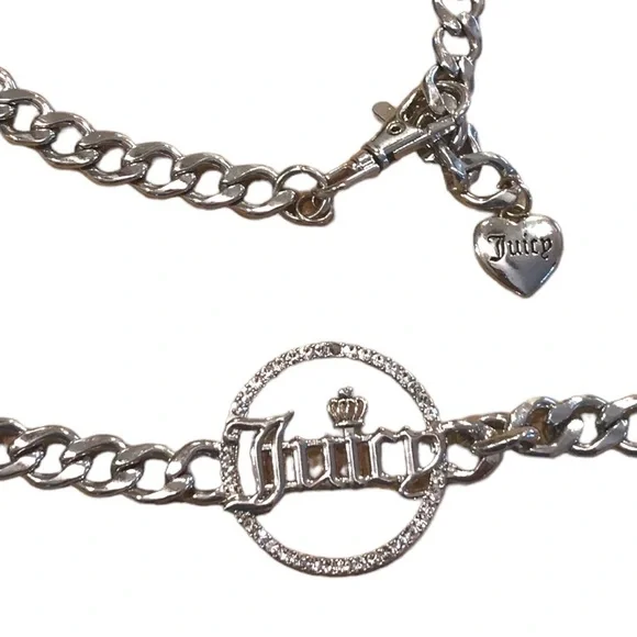 Juicy Couture Rhinestone Medallion Silver Tone Chain Link Belt Woman’s - Picture 1 of 5